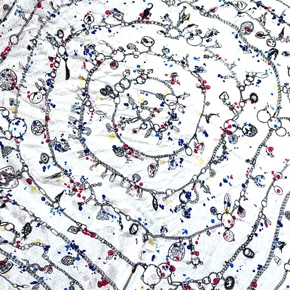 Alexander McQueen Lg Square Silk Charm Bracelet Shawl/Scarf Cream/Blk./Red/Blue - Picture 6 of 13